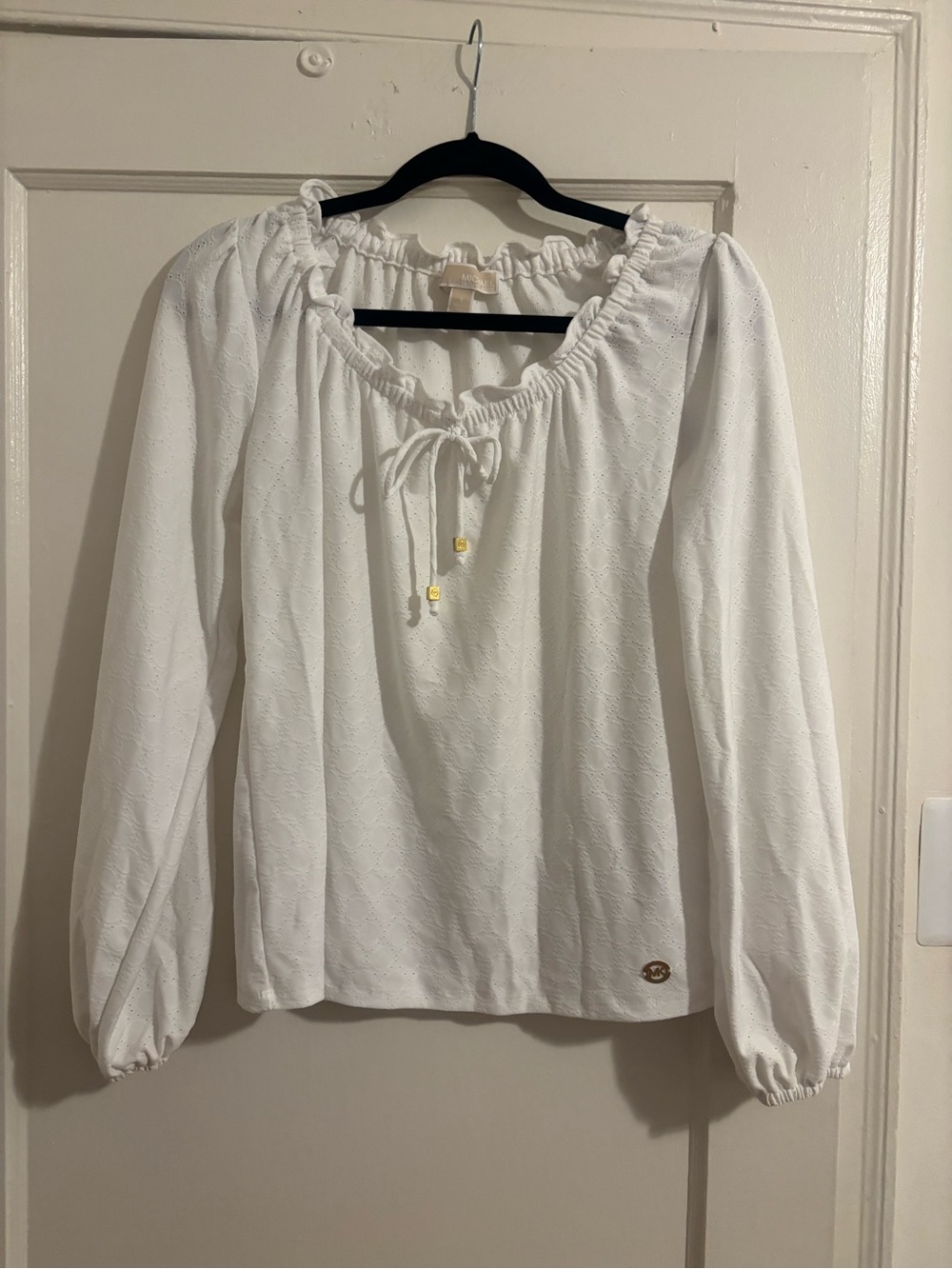 Michael Kors White Peasant Tie-Neck Blouse